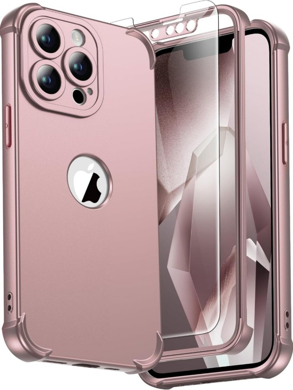 Rose Gold 360° Shockproof iPhone 13 Pro Max Case + 2 Screen Protectors, Military